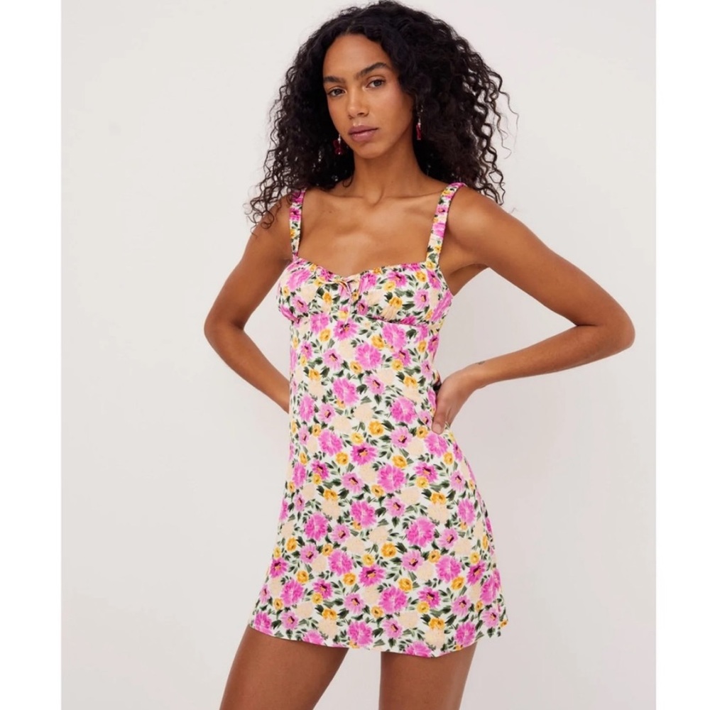 For Love And Lemons Pink Floral Open Back June Mini Dress